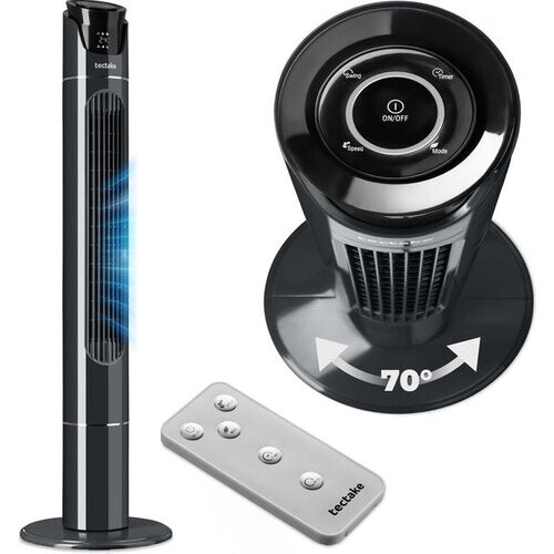 Tweedekans tectake® Grote Ventilator met Afstandsbediening - 110 cm - Oscillerende Ventilator met 3 Snelheden - Torenventilator - Stille Staande Ventilator met Verschillende Windmodi + Timer - Luchtkoeler - Zwart Tweedehands