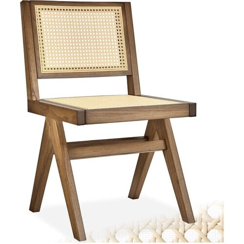 Tweedekans tectake® Houten Stoel Lizzy - Licht Eiken - Eetkamerstoel met Weens Vlechtwerk - Boho-Stijl Stoel met Rugleuning - Massief Houten Frame - Belastbaarheid 120 kg Tweedehands
