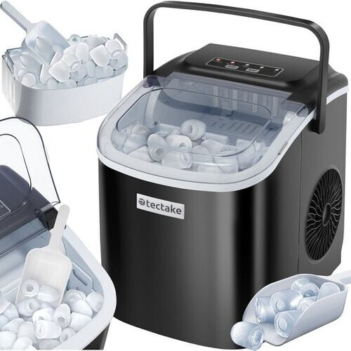 Tweedekans tectake® IJsblokjesmachine Arctic - 1,2L - 2 IJsblokjes Formaten - IJsmachine - Ice cube maker - IJsblokjesmaker met IJsschep - Zwart Tweedehands