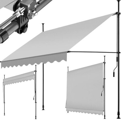 Tweedekans Tectake – Klemluifel Zonnescherm – 250 x 180 cm – Voorzien Van UV-Bestendig Polyester En Handzwengel En Telescoopstangen – Voor Balkon En Terras – Lichtgrijs Gepoedercoat Staal Tweedehands