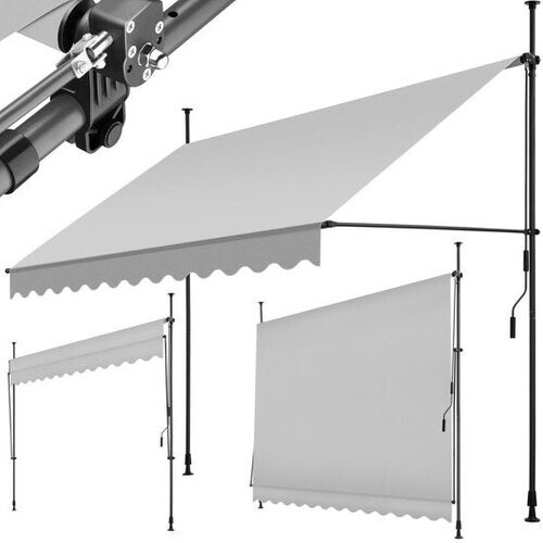 Tweedekans tectake - klemluifel - Zonnescherm – Zonneluifel - Verstelbaar - Klem-zonwering - Zonnescherm Balkon - 300 x 180 cm - lichtgrijs – zonwering - 404963 Tweedehands