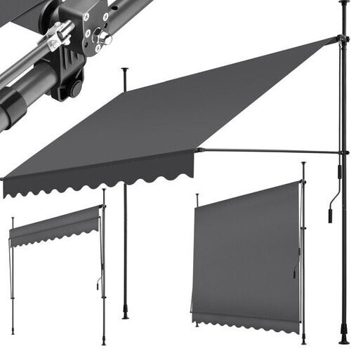 Tweedekans tectake - klemluifel - Zonnescherm – Zonneluifel - Verstelbaar - Klem-zonwering - Zonnescherm Balkon - 250 x 120 cm - zwartgrijs – zonwering - 404962 Tweedehands