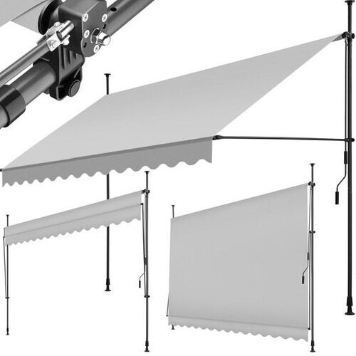 Tweedekans tectake - klemluifel - Zonnescherm – Zonneluifel - Verstelbaar - Klem-zonwering - Zonnescherm Balkon - 350 x 180 cm - lichtgrijs – zonwering - 404967 Tweedehands