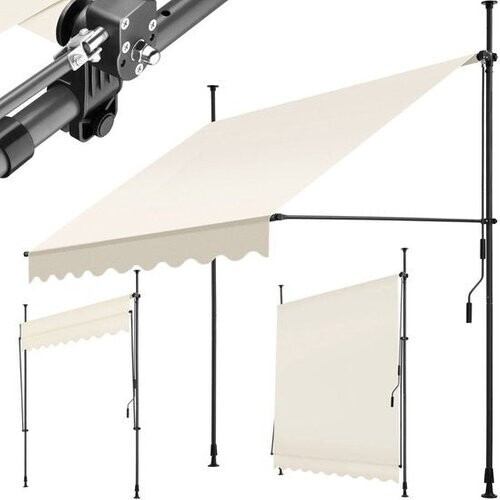 Tweedekans tectake - klemluifel - Zonnescherm – Zonneluifel - Verstelbaar - Klem-zonwering - Zonnescherm Balkon - 200 x 180 cm - beige – zonwering - 404957 Tweedehands