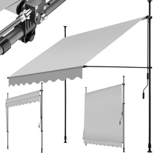 Tweedekans tectake - klemluifel - Zonnescherm – Zonneluifel - Verstelbaar - Klem-zonwering - Zonnescherm Balkon - 200 x 180 cm - lichtgrijs– zonwering - 404958 Tweedehands