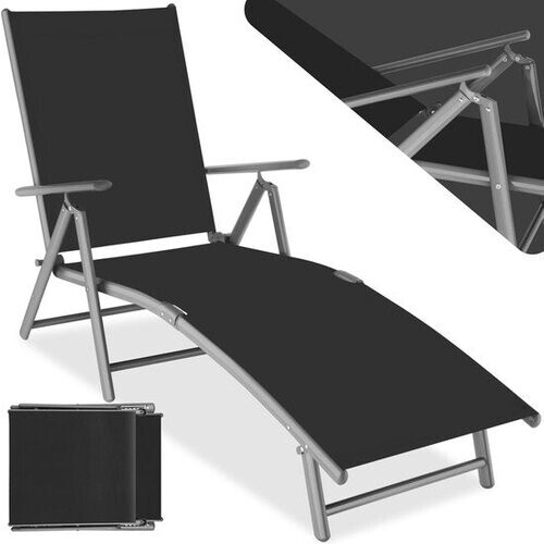 Tweedekans tectake® - Ligstoel ligbed zonnebed - verstelbare rugleuning - donkergrijs Tweedehands