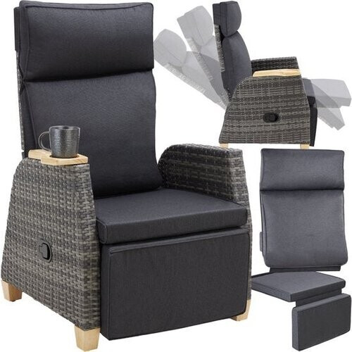 Tweedekans tectake Lounge Tuinstoel – Verstelbare Rug- & Voetsteun – 128 x 68,5 x 104 cm – Grijs Tweedehands