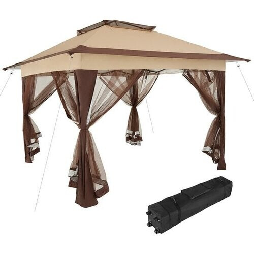Tweedekans tectake® - Opvouwbaar paviljoen Carabobo 364x364x294cm - bruin - tuinpaviljoen - paviljoentent - paviljoen tent - terras paviljoen Tweedehands