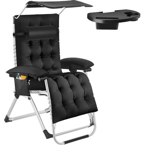 Tweedekans tectake® Opvouwbare Ligstoel Cloud met Zonnescherm - Tuinstoel met Tafeltje - Bekerhouder - Traploos Verstelbaar - Voor Balkon, Camping of Tuin - Relaxstoel met extra dik Kussen - Strandstoel - Ligbed - Div. kleuren - Zwart Tweedehands