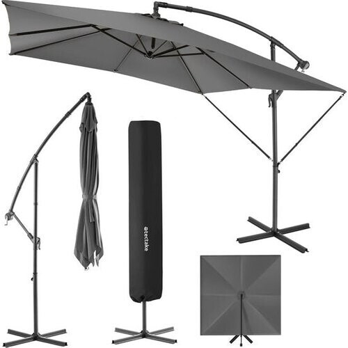 Tweedekans tectake® - Parasol Apollon vierkant 250 x 250 cm - Incl. windbeveiliging en beschermhoes - grijs Tweedehands
