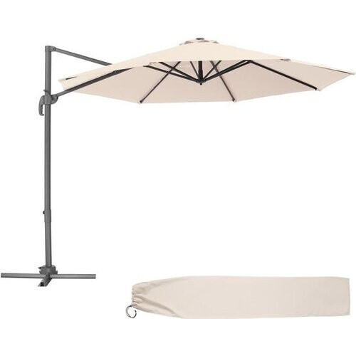 Tweedekans tectake® - Parasol met UV-bescherming - Draaimechanisme met voetpedaal - Kantelbaar in 6 standen - Incl. beschermhoes - beige Tweedehands