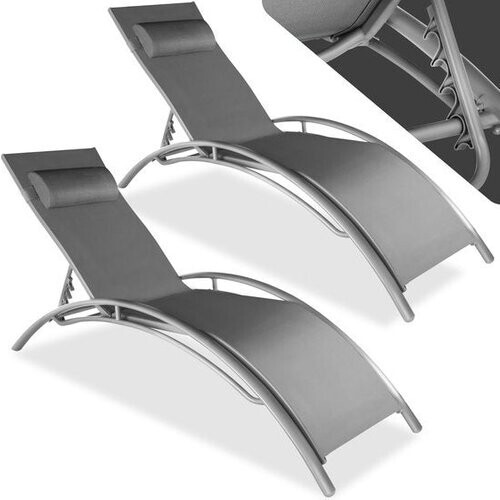 Tweedekans Tectake® Set van 2 Tuin Ligstoelen - Grijs Aluminium Tweedehands