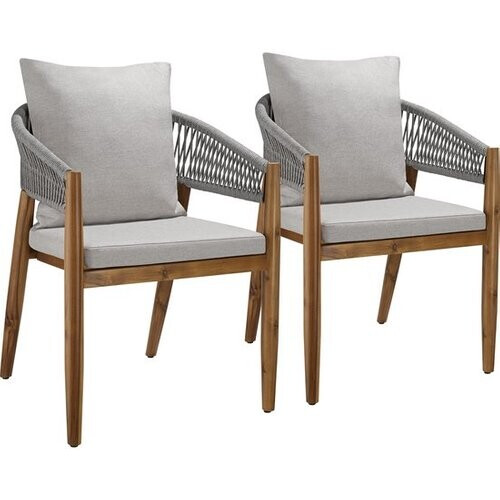 Tweedekans tectake® Set van 2 Tuinstoelen Manacor - Tuinstoel in Rope-Design - Balkonset - Weerbestendige Buitenstoel van Gelakt Acaciahout - Grijs/Beige - Stoelen voor Tuin, Balkon, Terras Tweedehands