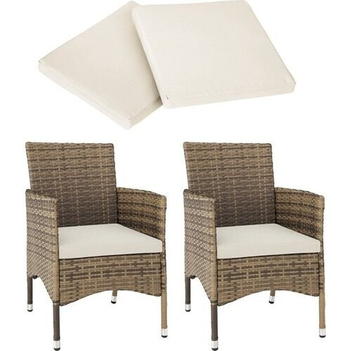 Tweedekans tectake® Set van 2 Wicker Tuinstoelen – Incl. Kussenhoezen – 59 x 57 x 85 cm – Natuur Tweedehands