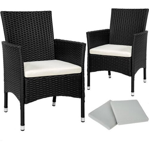Tweedekans tectake® - set van 2 Wicker tuinstoelen met 4 kussenhoezen - zwart - 404549 - poly-rattan Tweedehands