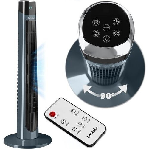 Tweedekans tectake® Torenventilator Arktis - Grote Staande Ventilator met Afstandsbediening - 3 Standen - Timer - 90° Zwenkfunctie - Oscilerend - Waaier - Kolomventilator - Antraciet Tweedehands