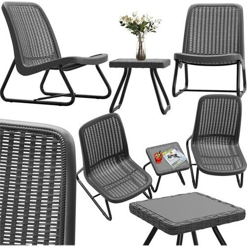 Tweedekans tectake® - Tuinmeubelset voor 2 personen - Buitenmeubels weerbestendig voor balkon - Tuinloungeset - Terrasmeubilair - Zitgroep met 2x loungestoelen en 1x tuintafel bijzettafel - rotan look - grijs Tweedehands