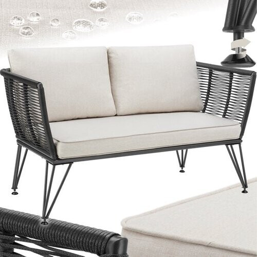 Tweedekans tectake® Wicker loungebank - Compacte tuinbank met dikke kussens - Ideaal voor balkon, tuin of terras - Stijlvolle en comfortabele loungebank voor buiten - Rope-design Tweedehands