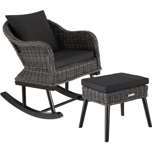Tweedekans tectake - Wicker schommelstoel Rovigo met voetenbank Vibo - grijs - poly-rattan