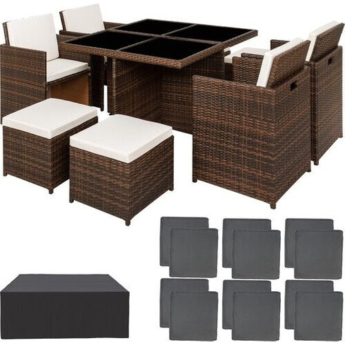 Tweedekans tectake - Wicker tuinset zitgroep Manhatten - incl. beschermhoes - zwart/bruin- 403845 Tweedehands