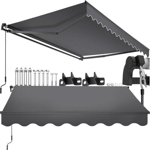Tweedekans tectake® Zonnescherm met Knikarm - 250 x 200 cm - Zonneluifel - Zonwering voor Raam, Balkon, Buiten - Te Monteren aan Muur - Water- en UV-Bestendig - Donkergrijs Tweedehands