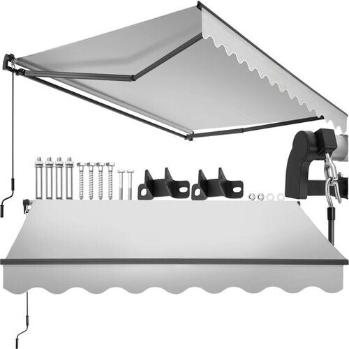 Tweedekans tectake® Zonnescherm met Knikarm - 250 x 200 cm - Zonneluifel - Zonwering voor Raam, Balkon, Buiten - Te Monteren aan Muur - Water- en UV-Bestendig - Lichtgrijs Tweedehands