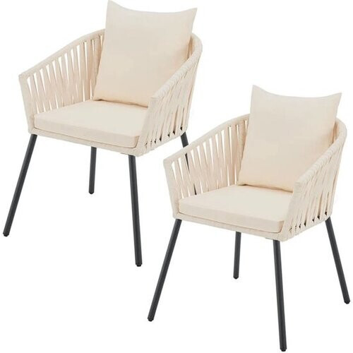 Tweedekans Touwstoelen - Set van 2 - Incl. Zit- en Rugkussens - Beige