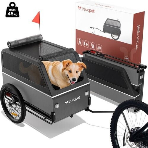 Tweedekans TrevoPet® Hondenfietskar XL - Opvouwbare Fietskar Hond - Hondenkar met Loopplank, Veersysteem & Weerbestendig - Geschikt voor E-Bikes - 45 kg - Grijs Tweedehands