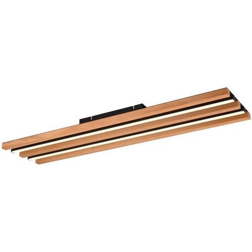 Tweedekans Trio - Fontana - LED Plafonnière - 80 x 20 x 6 cm - 27W - 3-Staps Dimbaar & 3000K - Zwart/Hout Tweedehands