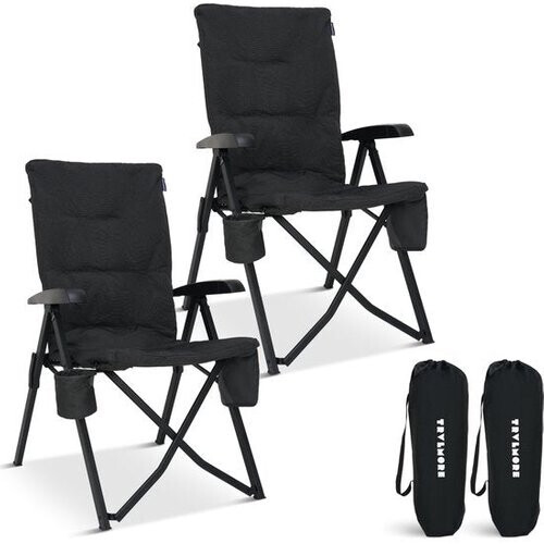 Tweedekans TRVLMORE Campingstoelen Luxe - Opvouwbaar - 2-Pack - 150KG Draagvermogen - Incl. Draagtas - Klapstoel - Kampeerstoel - Vouwstoel - Zwart