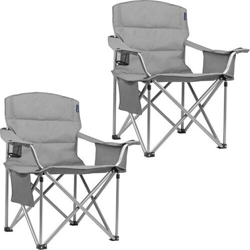 Tweedekans TRVLMORE Campingstoelen - Opvouwbaar - 2 Stuks - Vouwstoelen - 150 kg draagvermogen - Drankhouder - Koelvak - Zijvak - Grijs Tweedehands