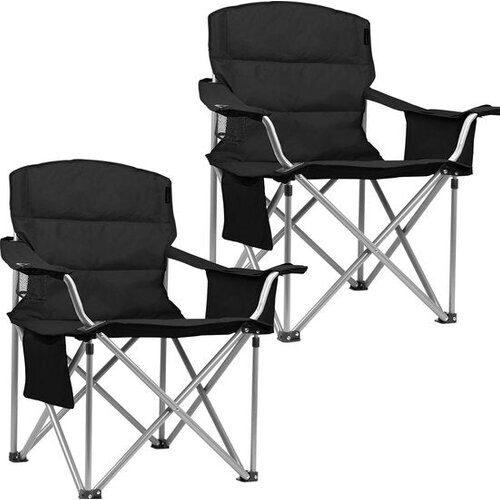 Tweedekans TRVLMORE Campingstoelen - Opvouwbaar - 2 Stuks - XL - Vouwstoelen - 150 kg draagvermogen - Drankhouder - Koelvak - Zijvak - Klapstoel - Zwart Tweedehands
