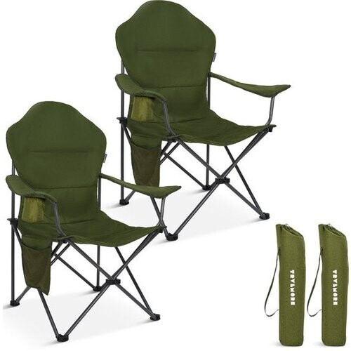 Tweedekans TRVLMORE Campingstoelen XXL - Opvouwbaar - 2-Pack - 160KG Draagvermogen - Incl. Draagtas - Klapstoel - Visstoel - Kampeerstoel - Vouwstoel - Groen Tweedehands