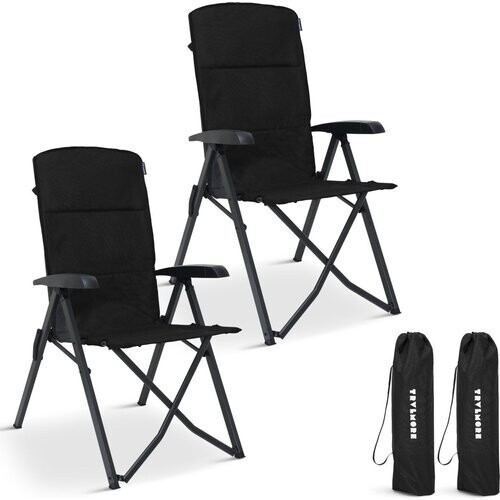 Tweedekans TRVLMORE Luxe Campingstoelen Set van 2 - Opvouwbaar - 150KG Draagvermogen - Verstelbare Rugleuning - Inclusief Draagtas - Zwart Tweedehands