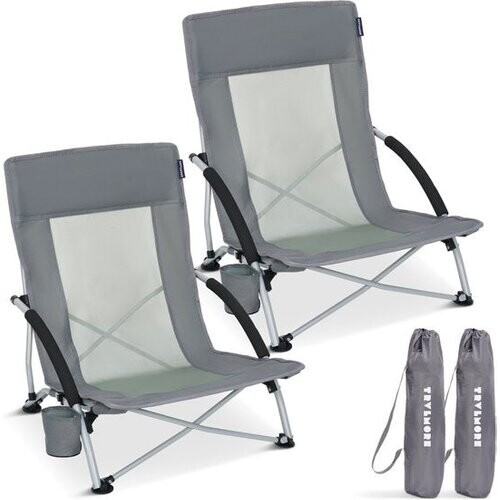 Tweedekans TRVLMORE Strandstoelen - Set van 2 - Inklapbaar en Opvouwbaar - 120KG Draagkracht - Lichtgewicht - Met Draagtas en Bekerhouder - Grijs Tweedehands