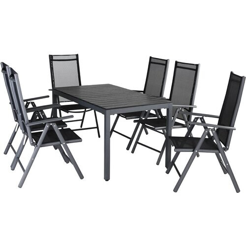Tweedekans Tuinset 6 + 1 Klapstoelen Tuintafel /u2013 Aluminium 140x80cm - Grijs Tweedehands