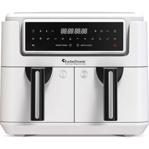 Tweedekans TurboTronic AF118 Dubbele Airfryer XXL - Digitale Heteluchtfriteuse - Dubbele mand - 7,6 Liter - 2x 3,8L - 12 programma's - Touchscreen - Wit Tweedehands
