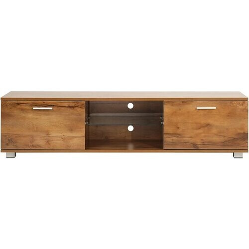 Tweedekans TV meubel - dressoir - led verlichting - 140 cm breed - bruin houtstructuur Tweedehands