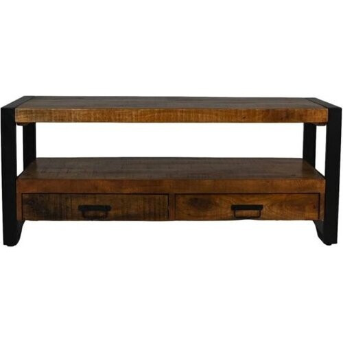 Tweedekans TV-Meubel Havana - 100x45x60 - Naturel/zwart - Mangohout/metaal Tweedehands