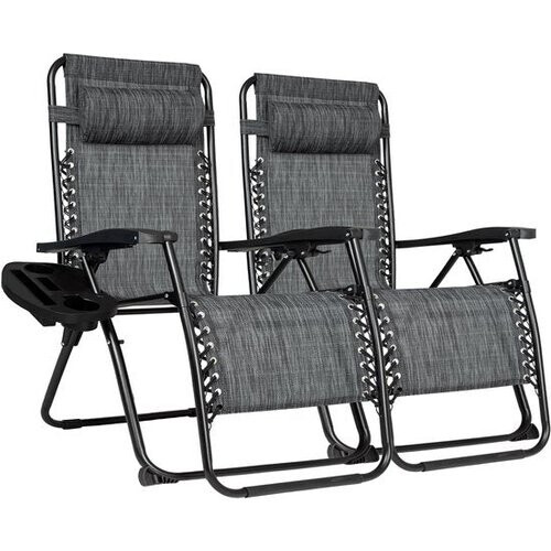 Tweedekans Vaive Luxe Tuinstoelen Duoset - Verstelbare Tuinstoel en Ligstoel - 30°-90° Verstelbaar - Tuin - Metaal - Zwart Tweedehands