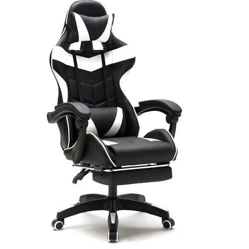 Tweedekans VDD Gamestoel - Uitschuifbaar - Max. 110kg - Incl. Nekkussen - 128 x 63 x 50cm - Zwart & Wit Tweedehands