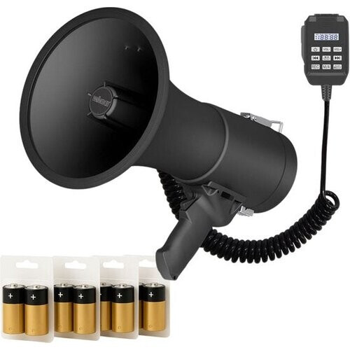 Tweedekans Velleman Megafoonset 50W met sirene, inclusief batterijen, 700s opname, volumeregeling, Bluetooth, USB, handmicrofoon, 1200m bereik, 120dB, draagbaar ABS design, mat zwart Tweedehands