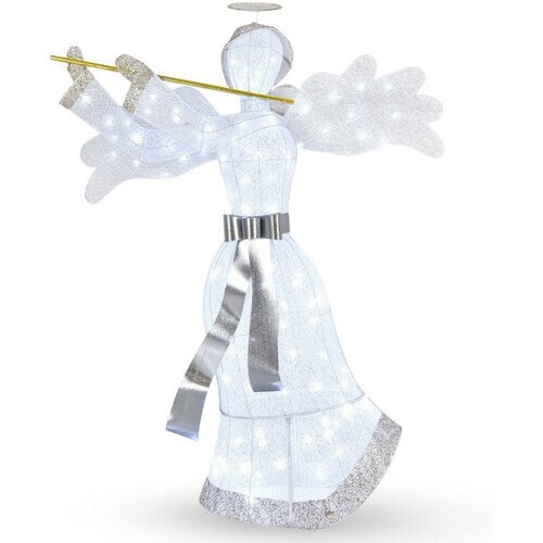 Tweedekans Verlichte Engel Kerstdecoratie – 150 cm Hoog – Wit en Goud – 100 LED Lampjes – Voor Binnen en Buiten Tweedehands