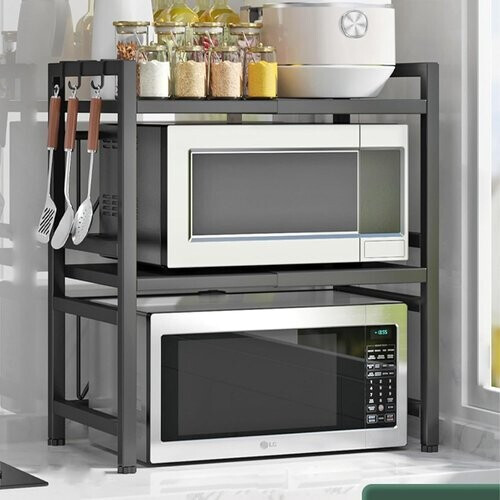 Tweedekans Verstelbare Magnetronplank Zwart - Wandbeugel voor Magnetron en Oven - Dubbele Laag Tweedehands