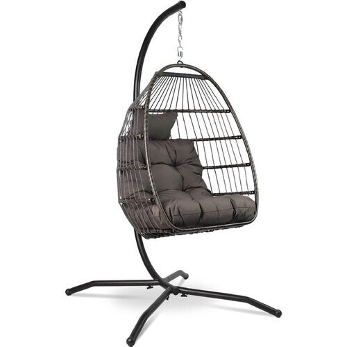 Tweedekans Vita5 Egg Hangstoel – Binnen en Buiten – Cocoon Stoel - met Standaard - tot 150kg – Opvouwbaar - Incl. Kussen – Donkerbruin Tweedehands