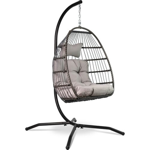 Tweedekans Vita5 Egg Hangstoel – Met Standaard – Binnen en Buiten – Cocoon Stoel - Opvouwbaar - Tot 150kg – Incl. Kussen – Lichtgrijs Tweedehands