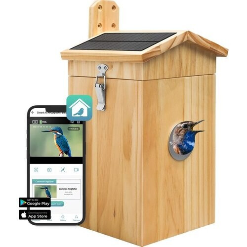 Tweedekans Vogelhuisje met Camera en Audio - Vogelhuisjes Hangend - Hout - Nestkastje - Dubbel zonnepaneel