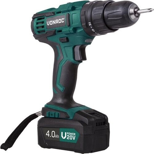 Tweedekans VONROC Accu klopboormachine set– VPower 20V – Incl. 4.0Ah accu, oplader, 2 bits & opbergtas Tweedehands