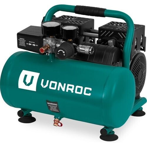 Tweedekans VONROC Compressor – Olievrij & Stil – 128 l/min – 750 W – 33,5 x 31,5 x 37 cm – Groen Tweedehands