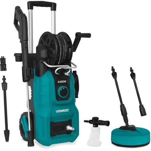Tweedekans VONROC Hogedrukreiniger V24-2 - 2400W – 180 bar - Incl. terrasreiniger, schuimsproeier en accessoires Tweedehands